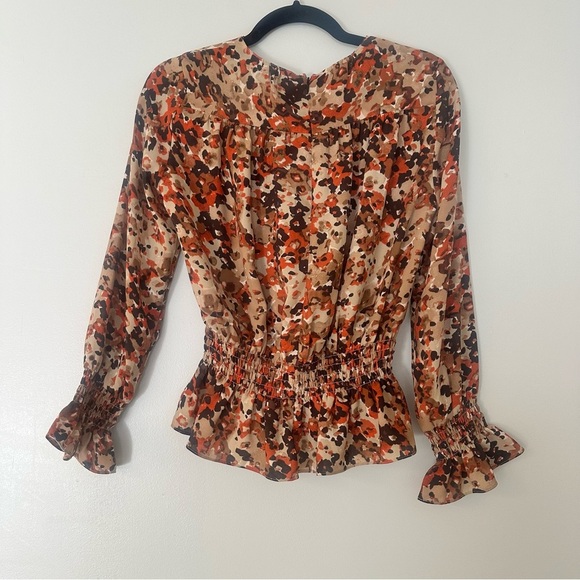 Victor Alfaro Collective Blouse Brown Painted Floral Peplum Top Size XS - Picture 8 of 13